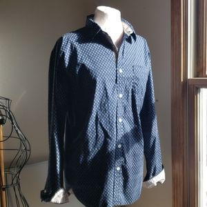 Blue and white printed cotton dress shirt